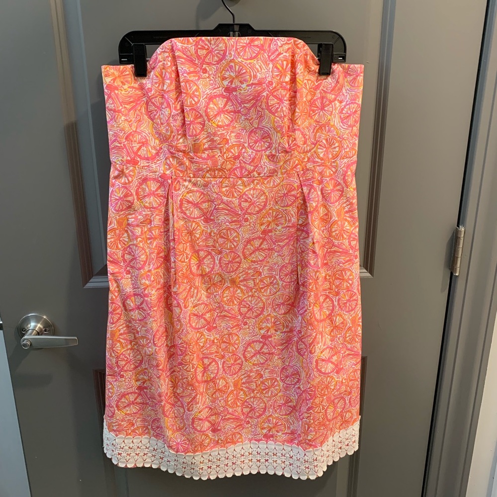 Lilly Pulitzer Bicycle print strapless dress Sz 12